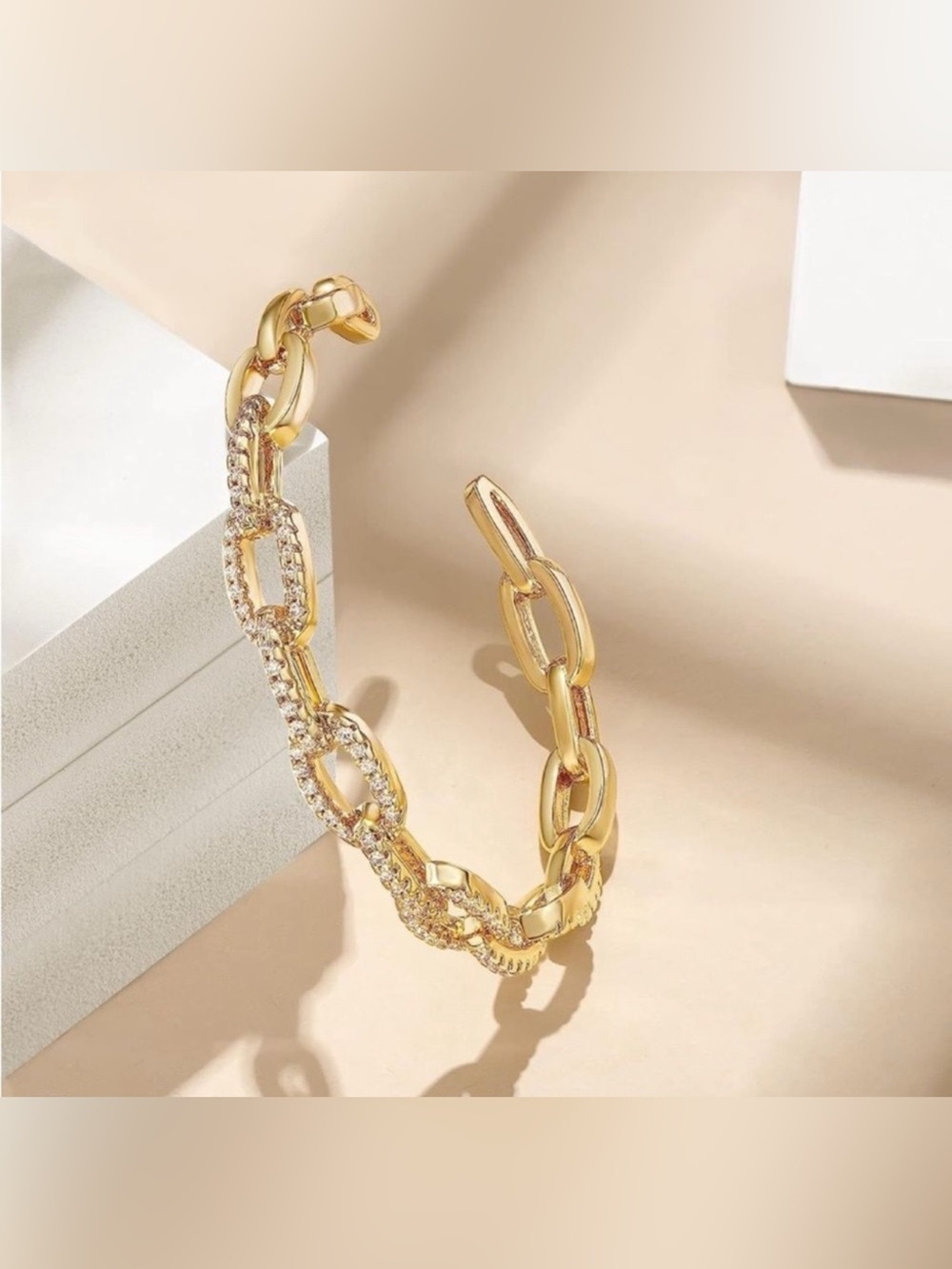 14k Gold Plated Cubic Zirconia Chain Cuff Bracelet